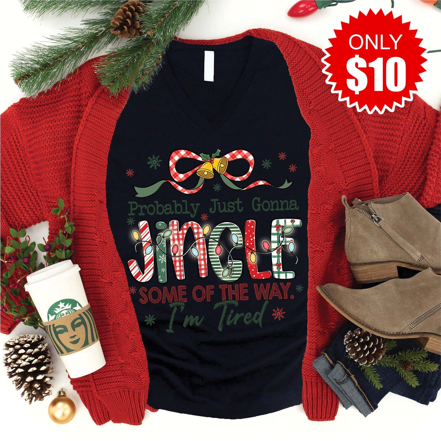 Jingle Some of the Way V-Neck - Black - 10