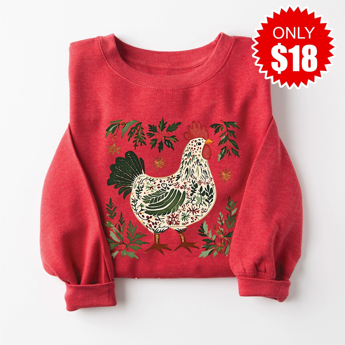 Christmas Chicken Sweatshirt - Heather Scarlet - 18