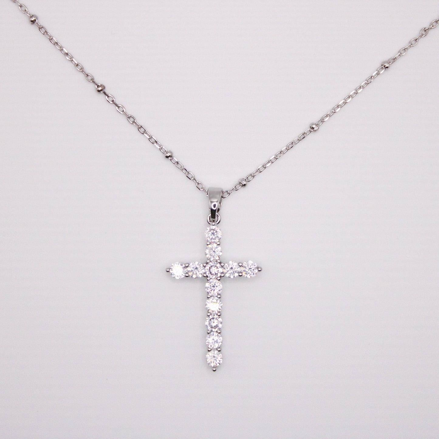 CZ Cross - One Size Necklace - Silver
