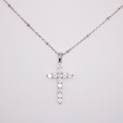 CZ Cross - One Size Necklace - Silver