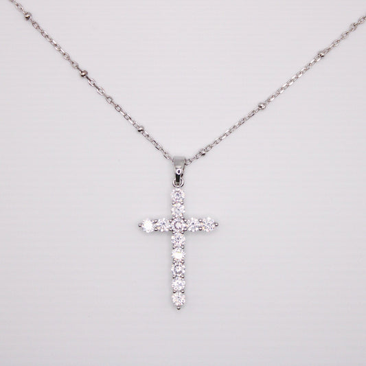 CZ Cross - One Size Necklace - Silver