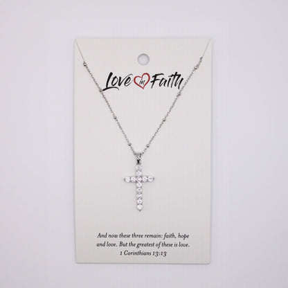 CZ Cross - One Size Necklace - Silver