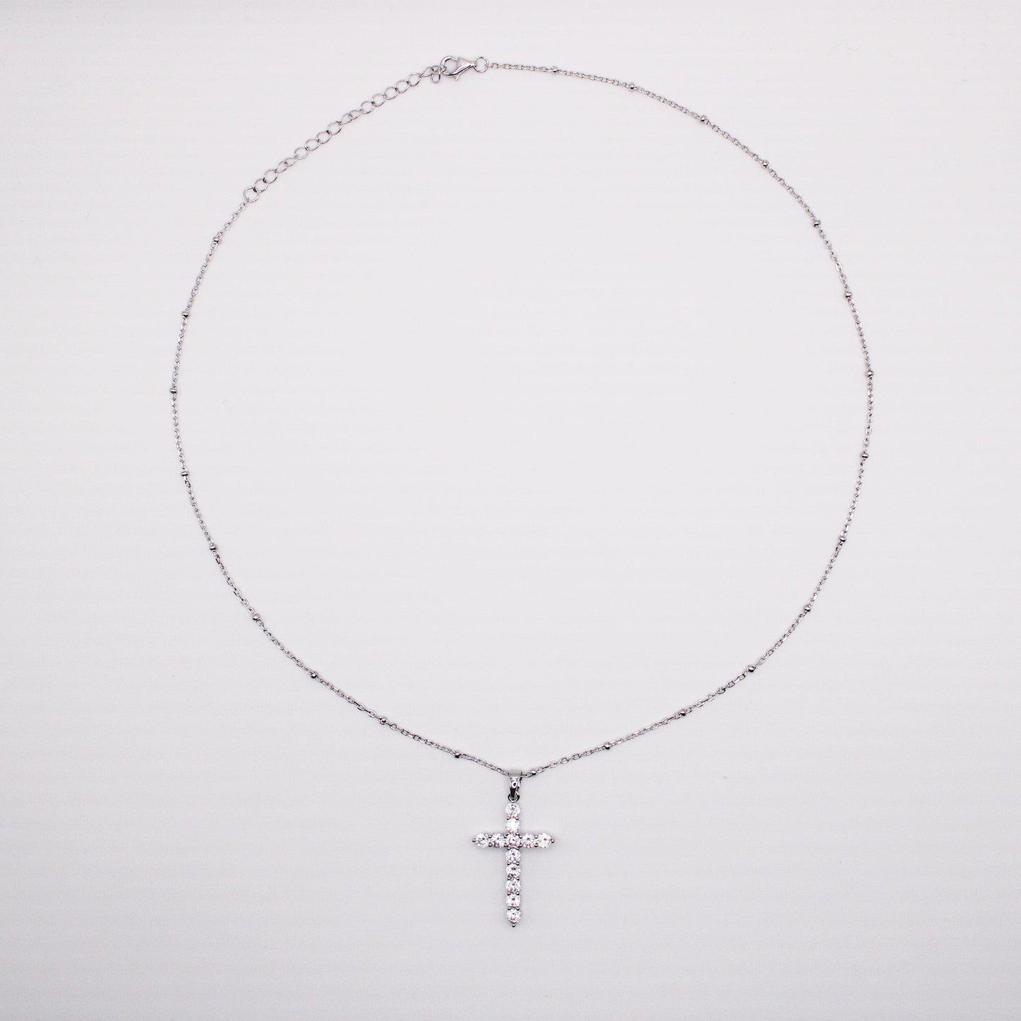CZ Cross - One Size Necklace - Silver
