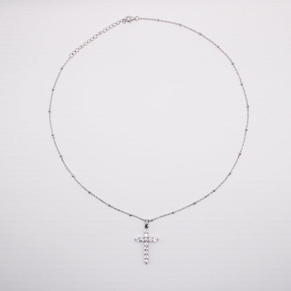 CZ Cross - One Size Necklace - Silver