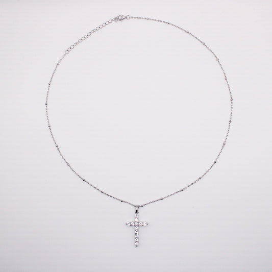 CZ Cross - One Size Necklace - Silver