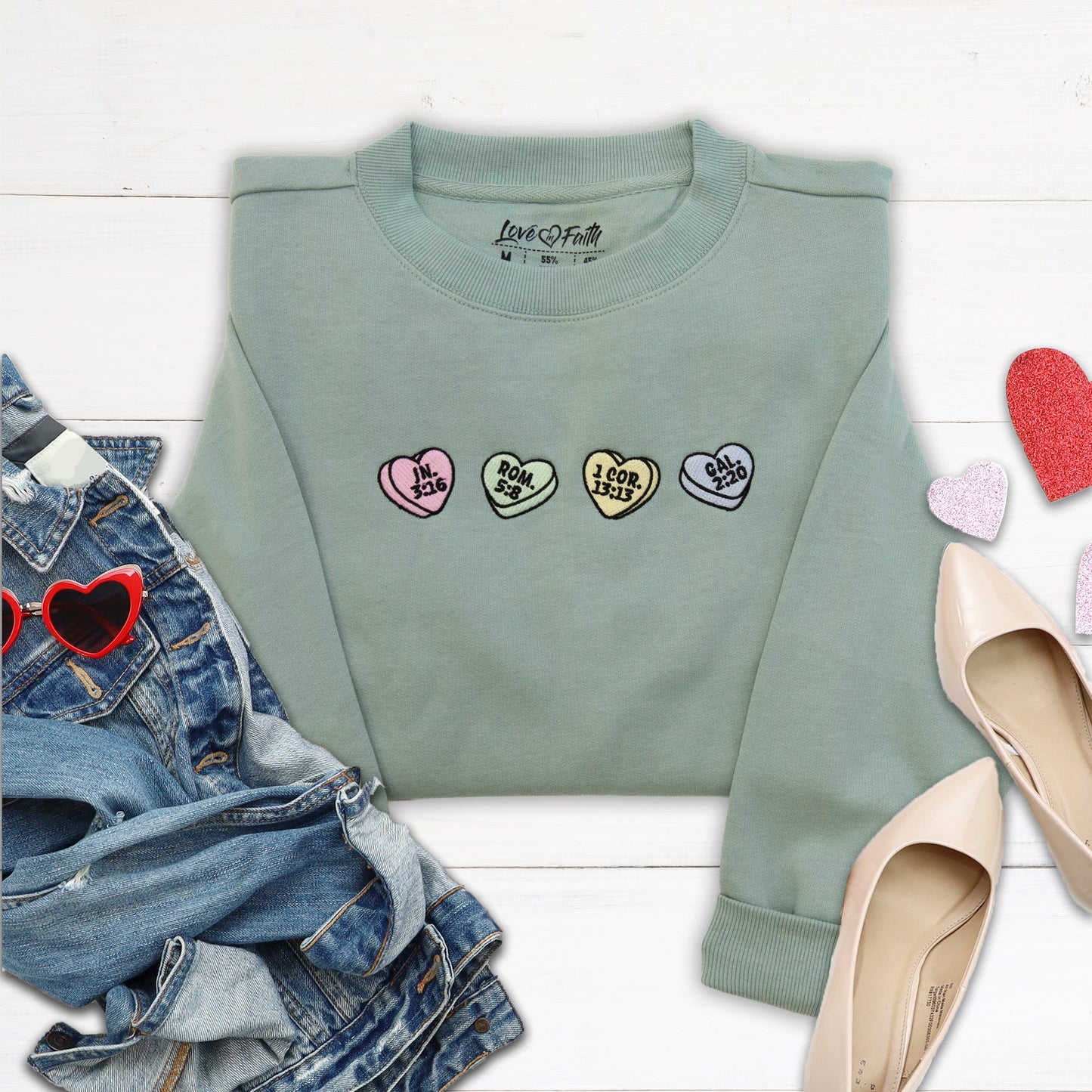 Candy Hearts Embroidered Crewneck Sweatshirt