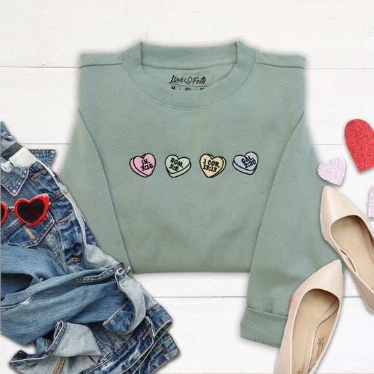 Candy Hearts Embroidered Crewneck Sweatshirt