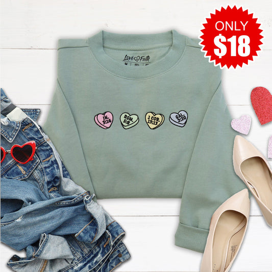 Candy Hearts Embroidered Crewneck Sweatshirt - 18