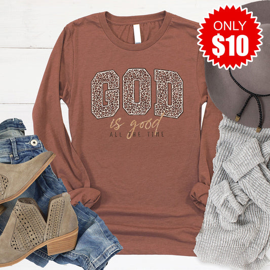 God Is Good Long Sleeve - Heather Chestnut - 10