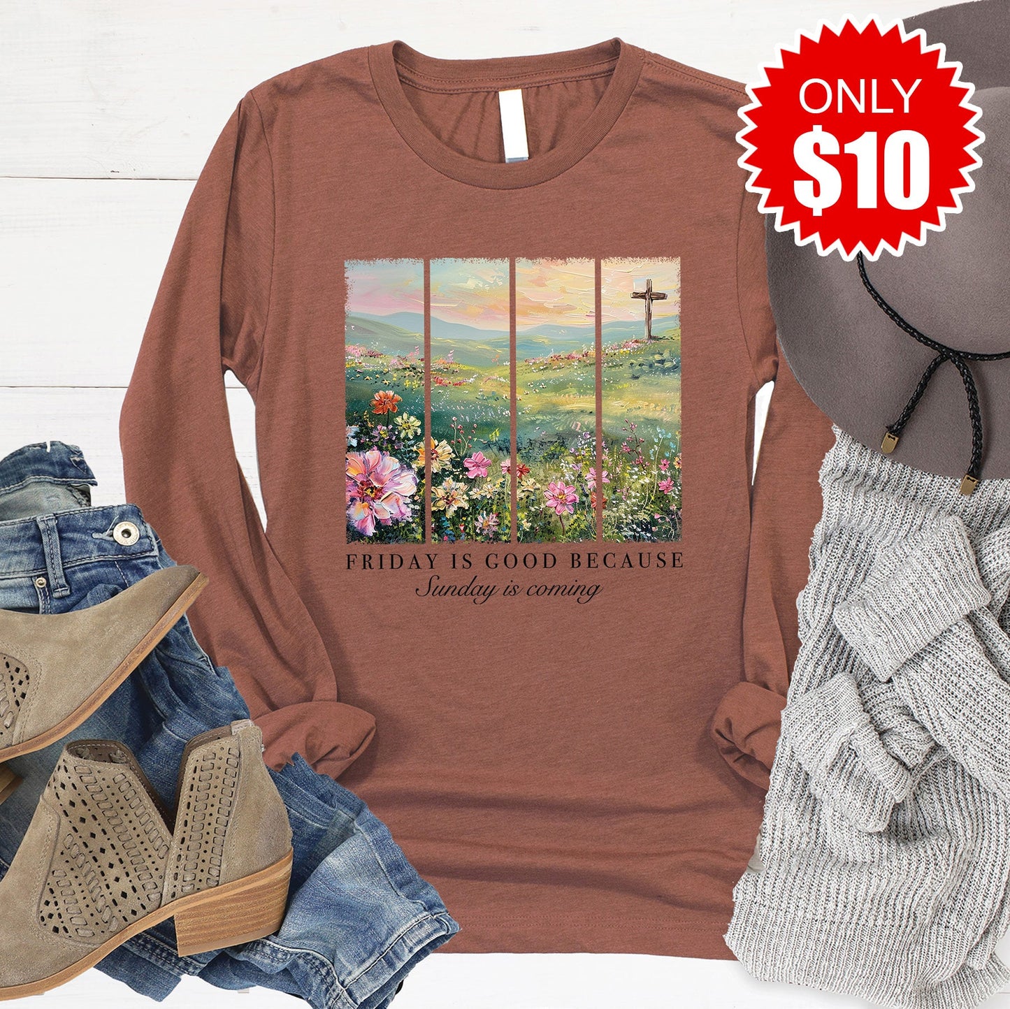 Friday Is Good Long Sleeve - Heather Chestnut - 10