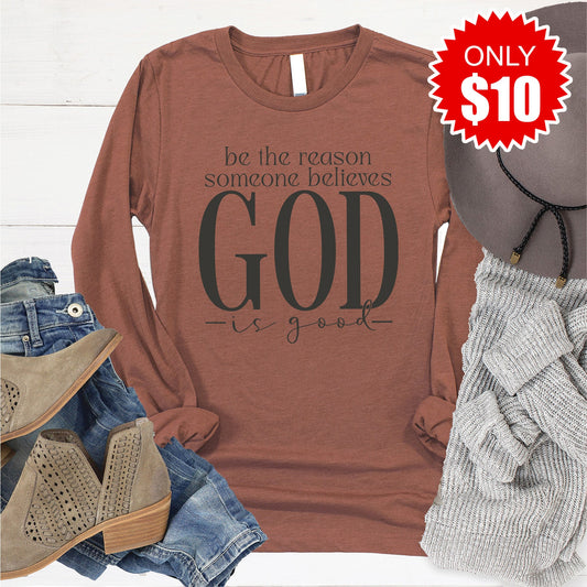 God Is Good Long Sleeve - Heather Chestnut - 10