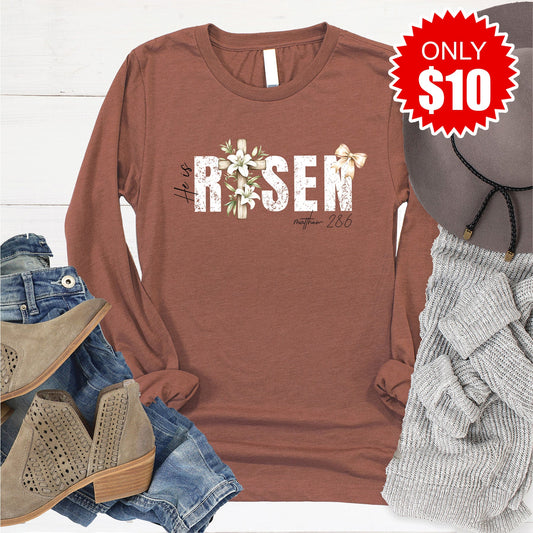He Is Risen Long Sleeve - Heather Chestnut - 10