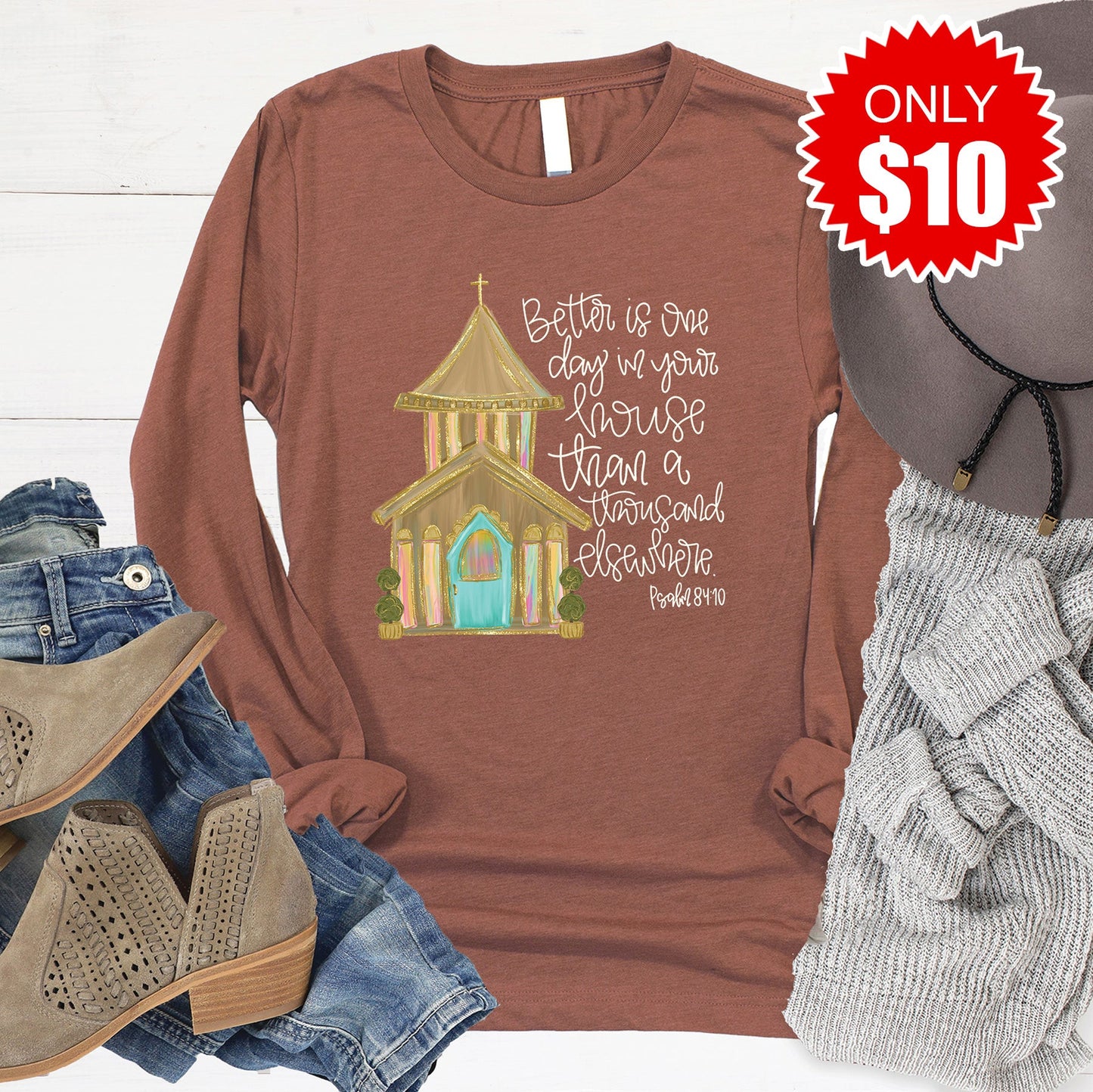 Church Long Sleeve - Heather Chestnut - 10