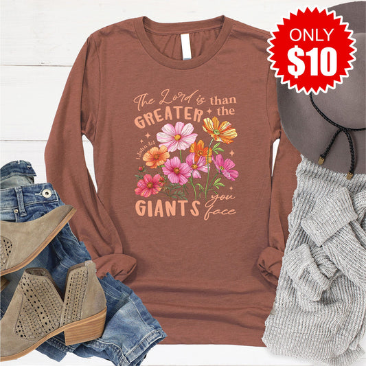 Greater Than The Giants Long Sleeve - Heather Chestnut - 10