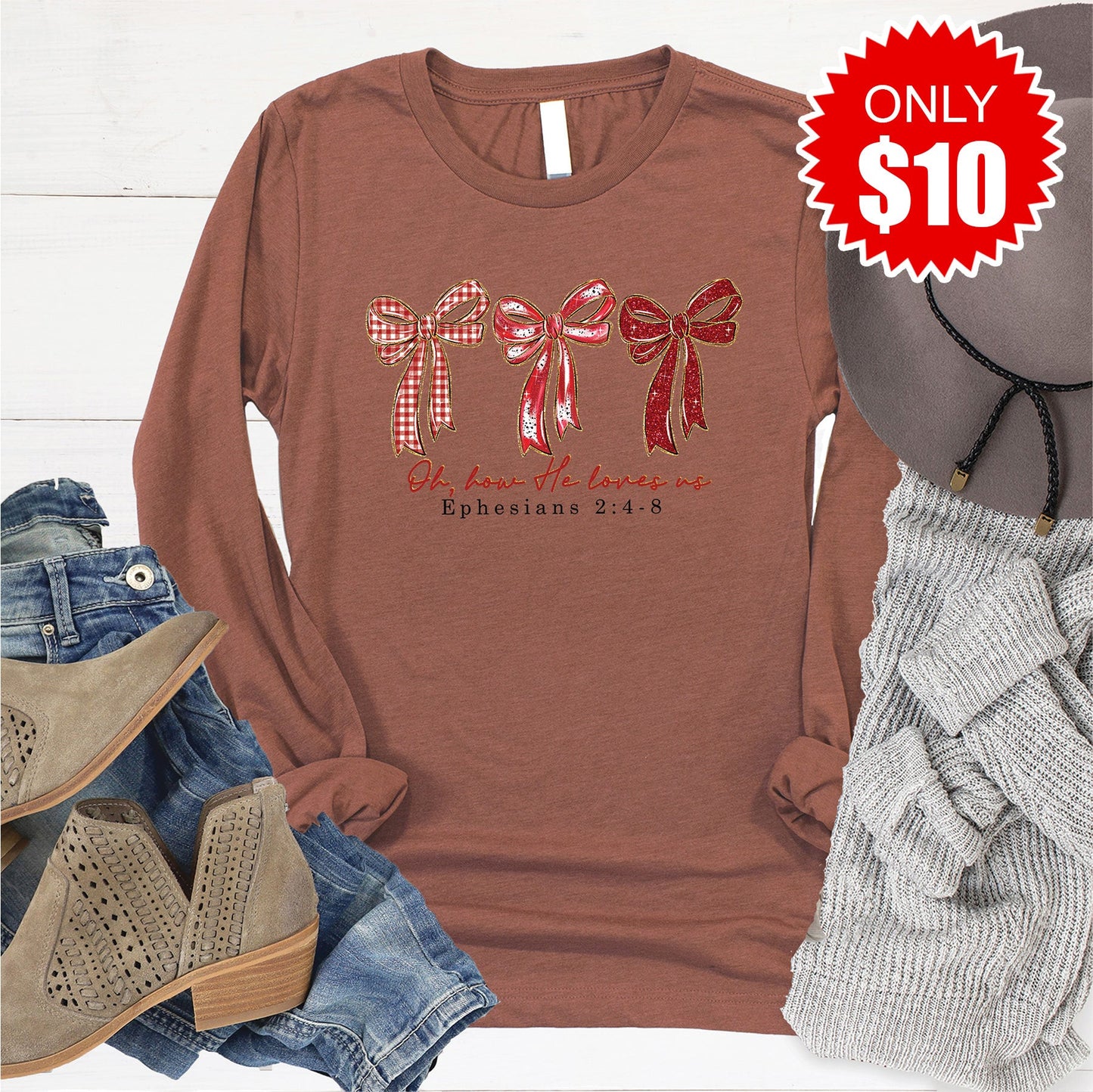 How He Loves Us Long Sleeve - Heather Chestnut - 10