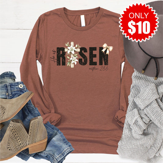 He Is Risen Long Sleeve - Heather Chestnut - 10