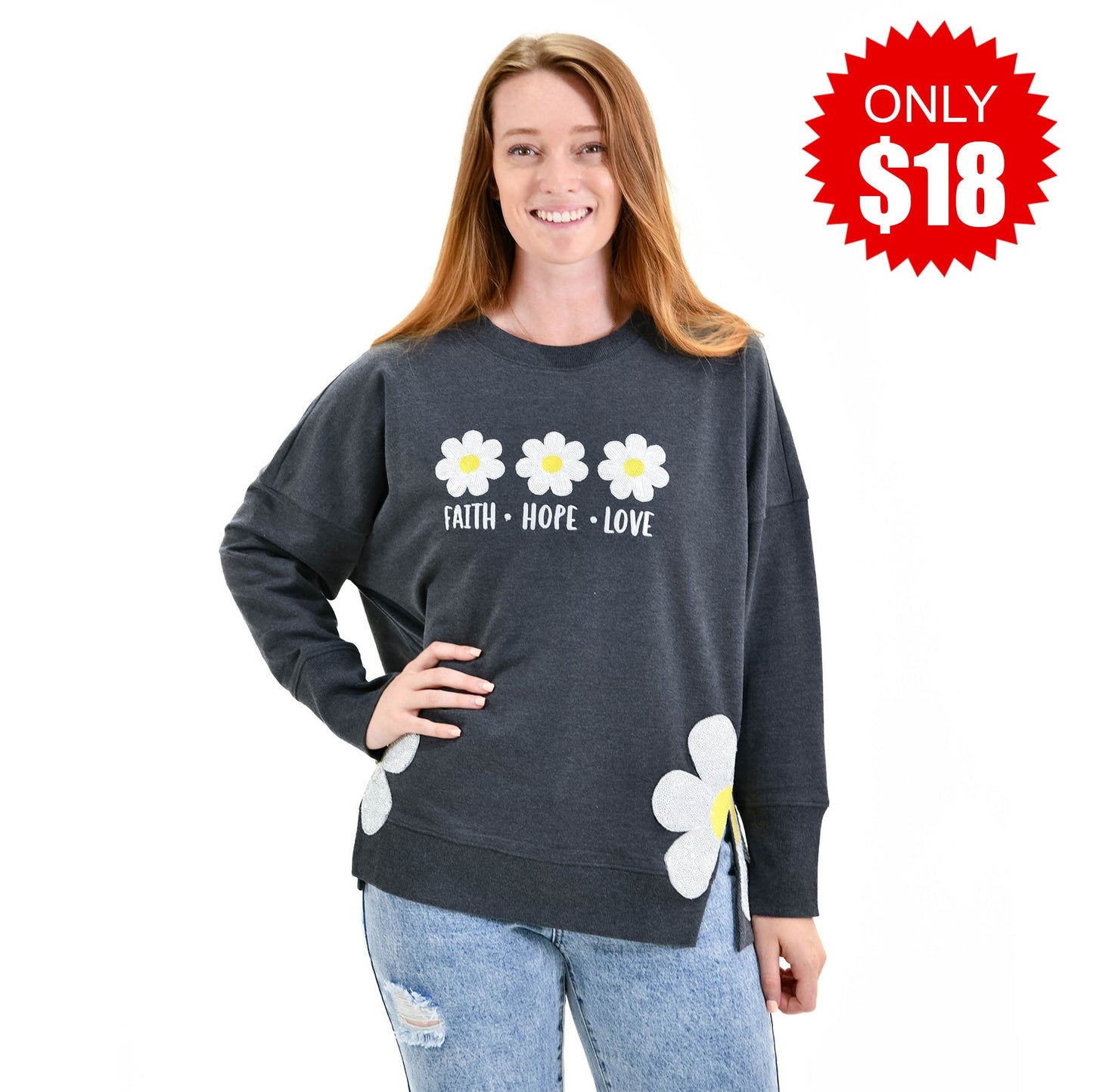 Faith Hope Love Side Slit Crewneck Sweatshirt - 18