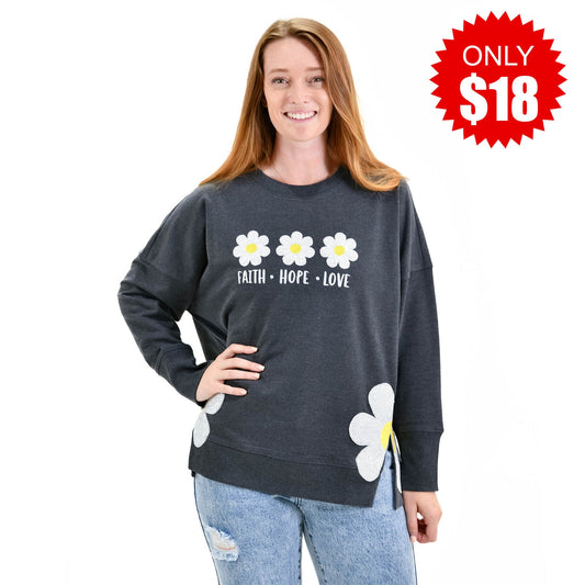 Faith Hope Love Side Slit Crewneck Sweatshirt - 18