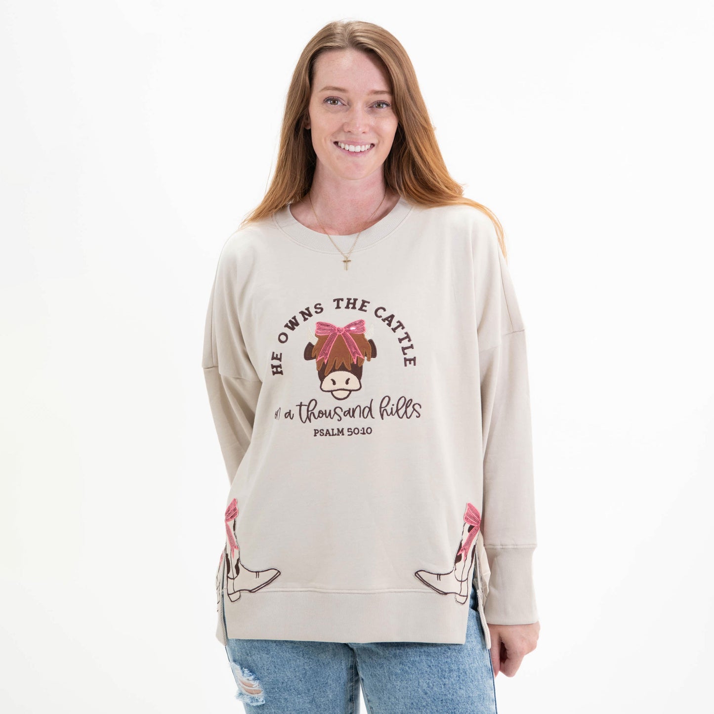 He Owns the Cattle Side Slit Crewneck Sweatshirt