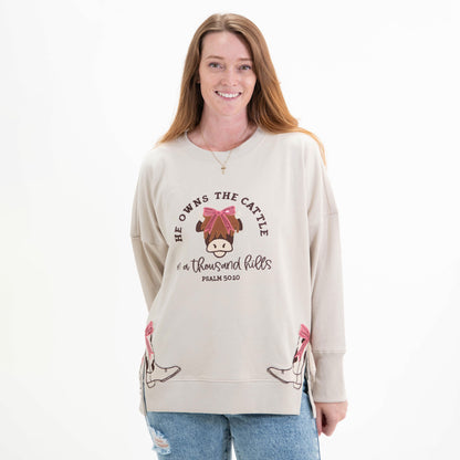 He Owns the Cattle Side Slit Crewneck Sweatshirt