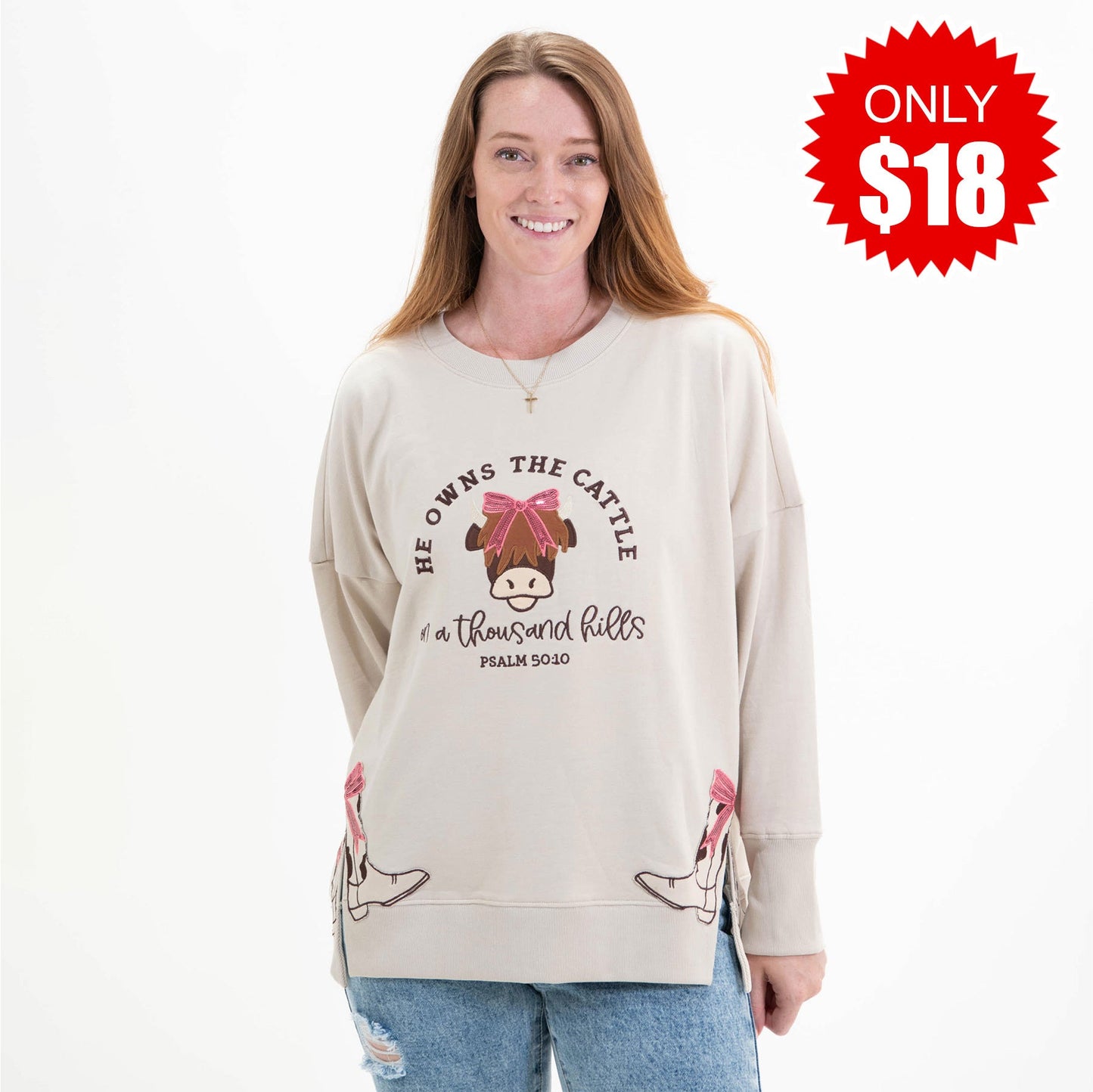 He Owns the Cattle Side Slit Crewneck Sweatshirt - 18