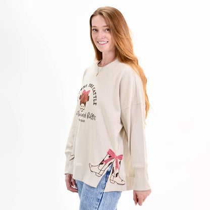 He Owns the Cattle Side Slit Crewneck Sweatshirt