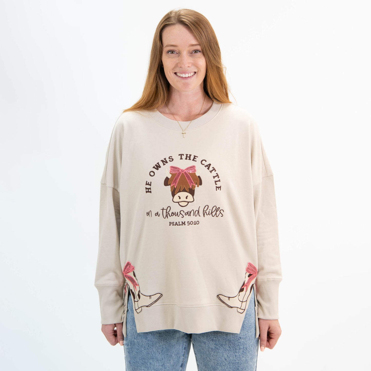 He Owns the Cattle Side Slit Crewneck Sweatshirt