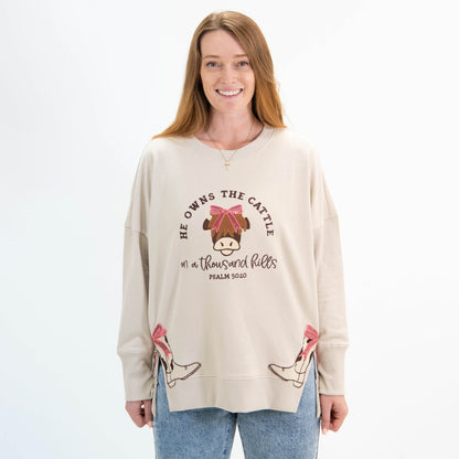 He Owns the Cattle Side Slit Crewneck Sweatshirt