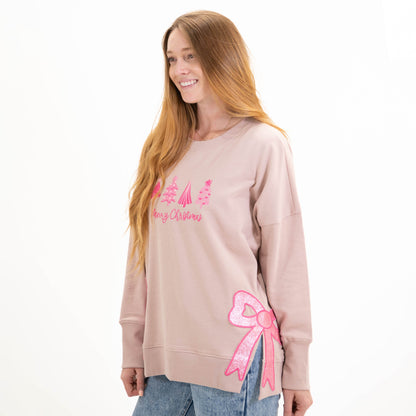 Christmas Clearance Side Slit Crewneck Sweatshirt