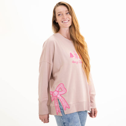 Christmas Clearance Side Slit Crewneck Sweatshirt