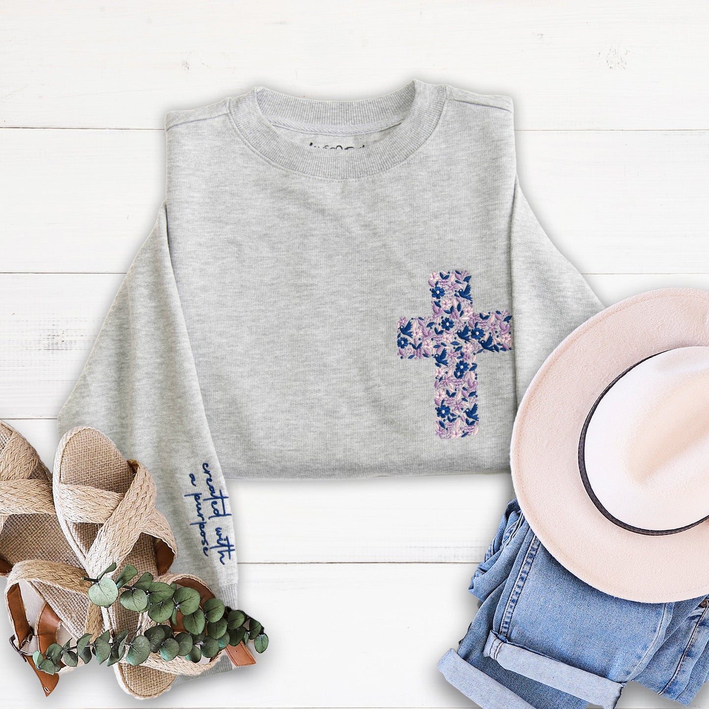 Created With A Purpose Embroidered Crewneck Sweatshirt
