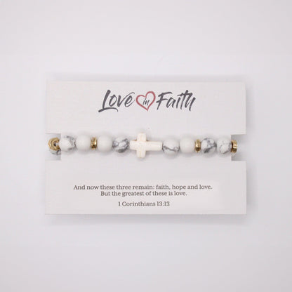 Cross Stone Bracelet - Marbled White