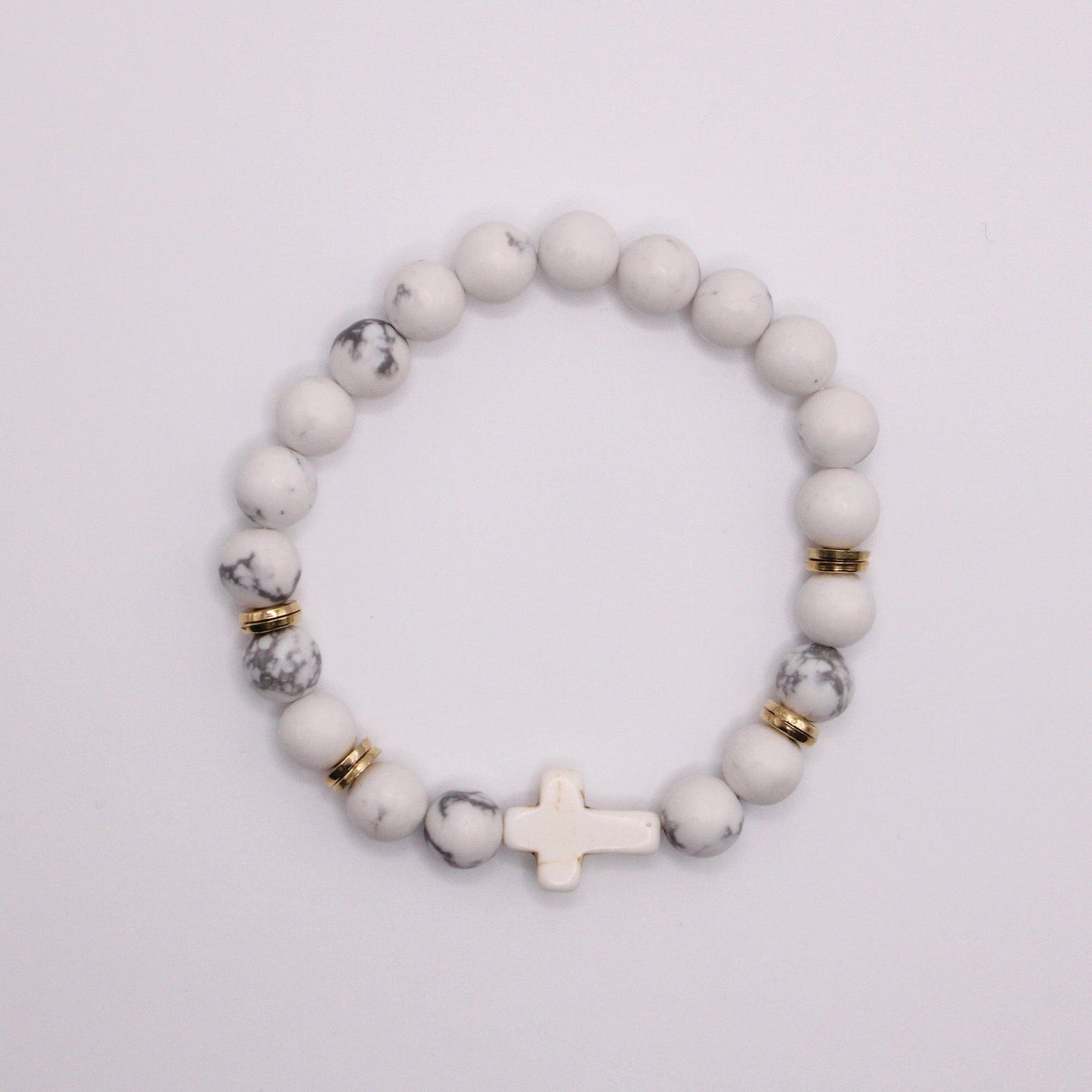 Cross Stone Bracelet - Marbled White