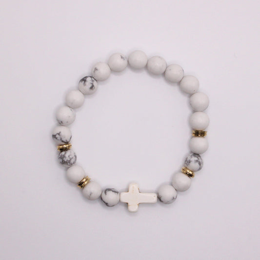 Cross Stone Bracelet - Marbled White
