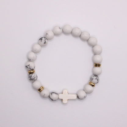 Cross Stone Bracelet - Marbled White