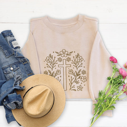 Cross Embroidered Crewneck Sweatshirt
