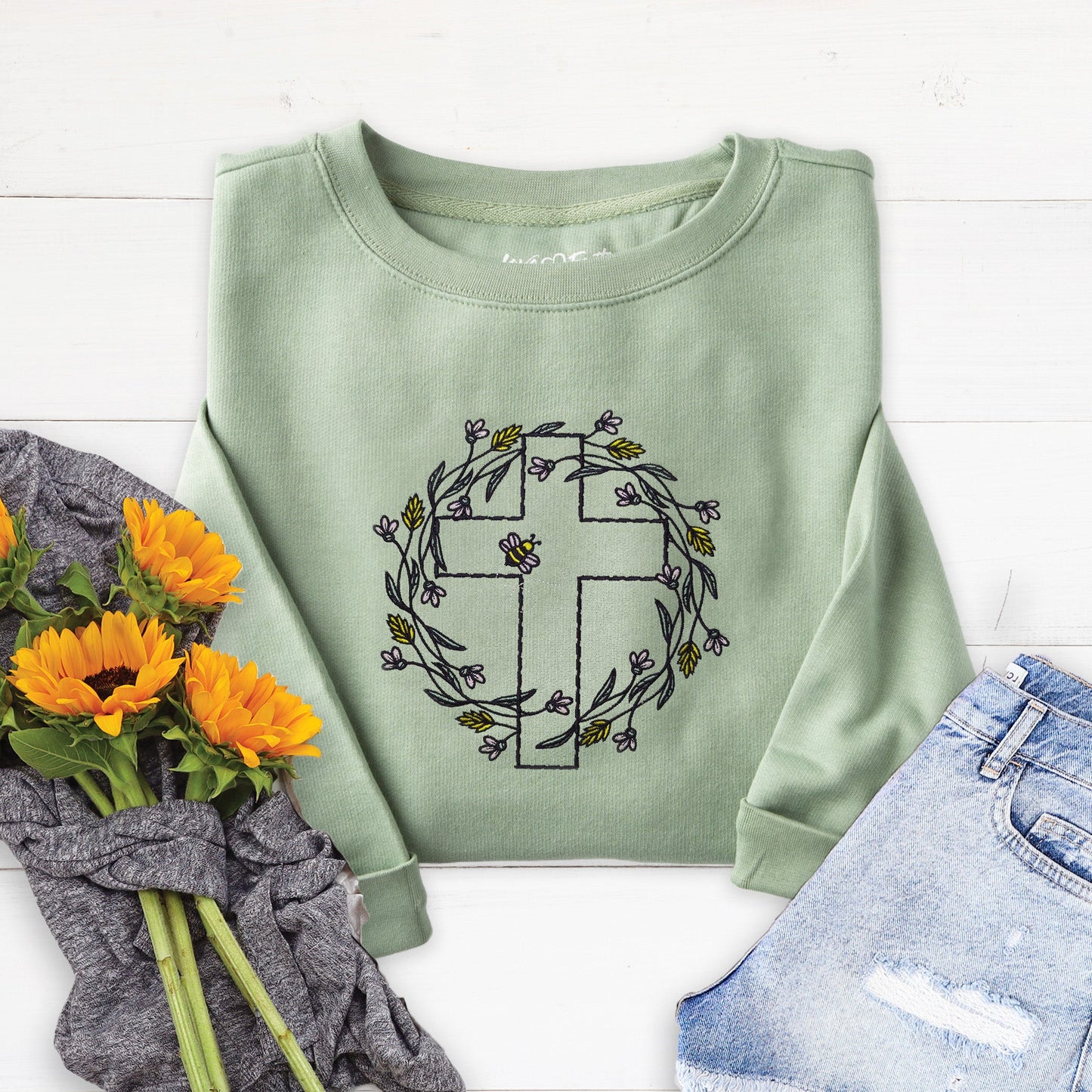 Embroidered Cross Bouquet Sweatshirt