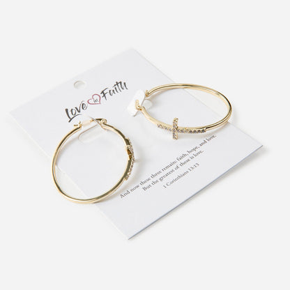 Cross Hoop Gold Plated Brass Earrings
