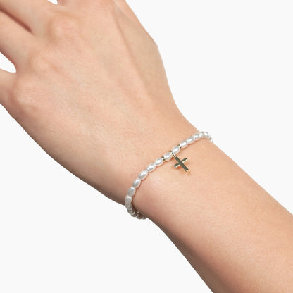 Cross Pearl Gold Plated Brass Bracelet