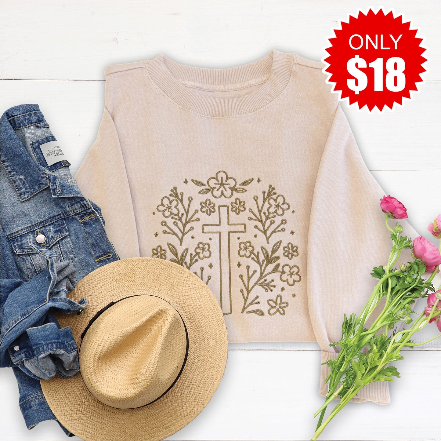 Cross Embroidered Crewneck Sweatshirt - 18