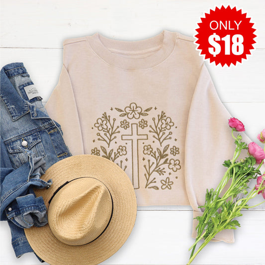 Cross Embroidered Crewneck Sweatshirt - 18