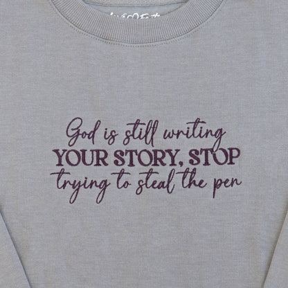 God is Writing Embroidered Crewneck Sweatshirt