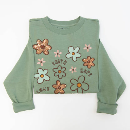 Faith Hope Love Embellished Crewneck Sweatshirt