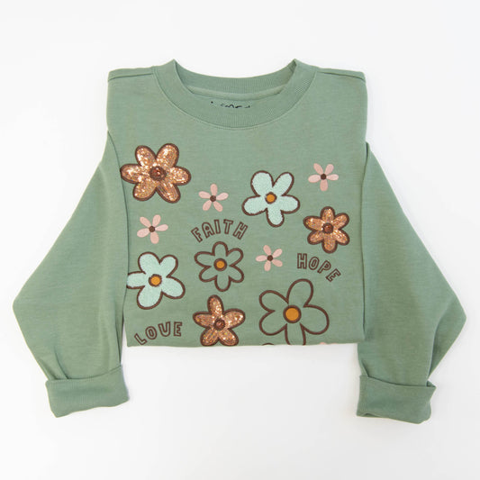 Faith Hope Love Embellished Crewneck Sweatshirt