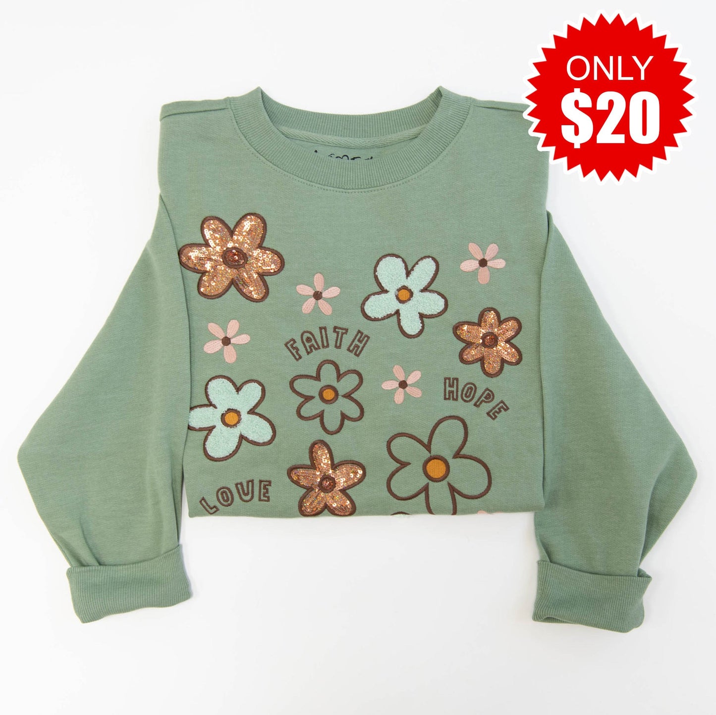Faith Hope Love Embellished Crewneck Sweatshirt - 20