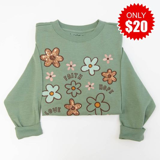 Faith Hope Love Embellished Crewneck Sweatshirt - 20