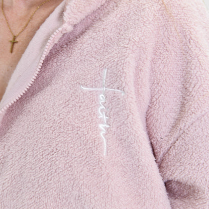 Faith Cross Cozy Sherpa Fleece Zip Up Hoodie
