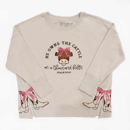 He Owns the Cattle Side Slit Crewneck Sweatshirt