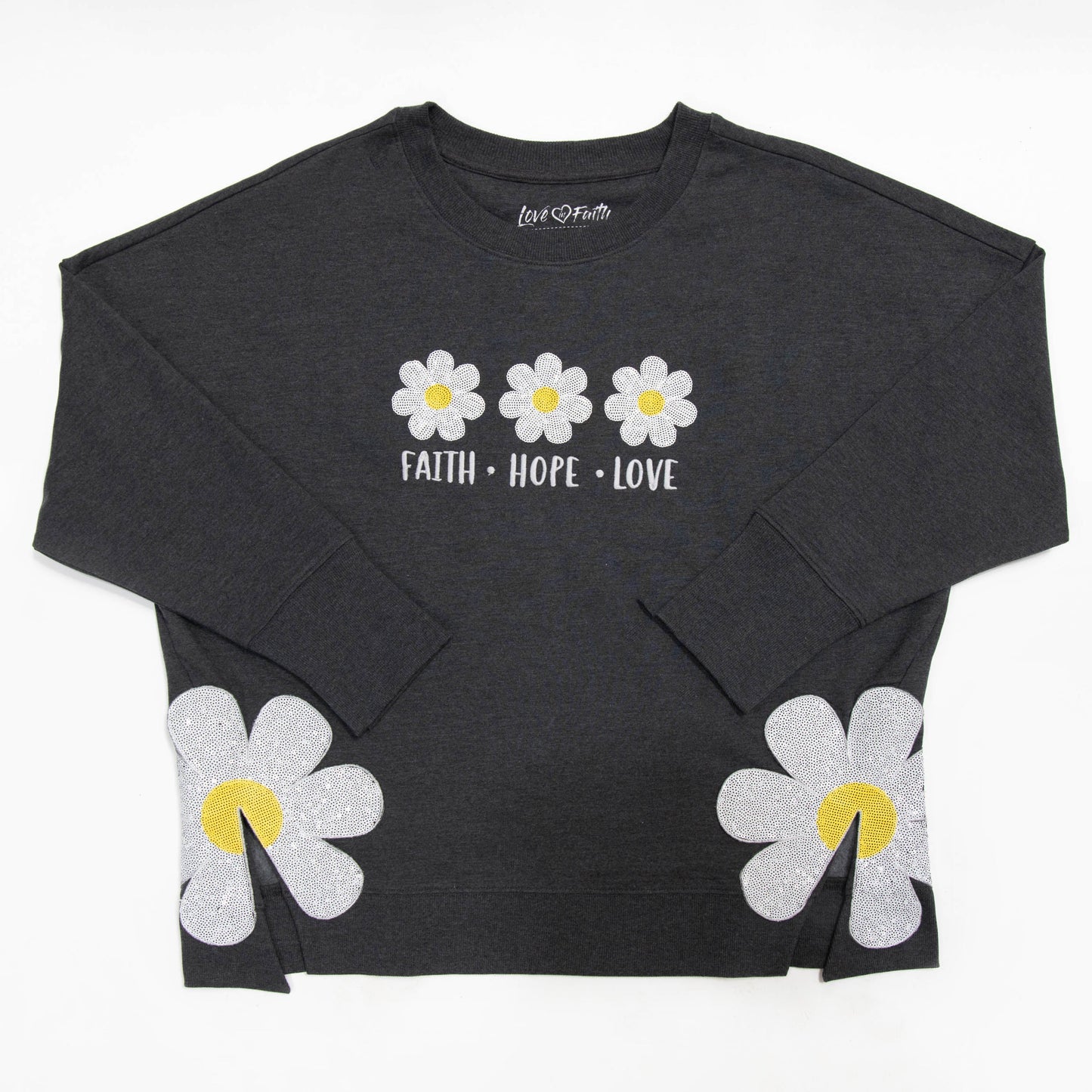 Faith Hope Love Side Slit Crewneck Sweatshirt