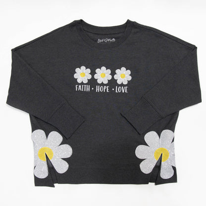 Faith Hope Love Side Slit Crewneck Sweatshirt
